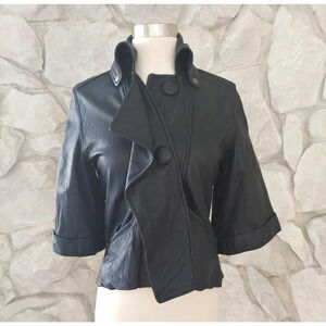 Vintage Early 2000s Black Leather Cropped Jacket | Mike & Chris | S | XS